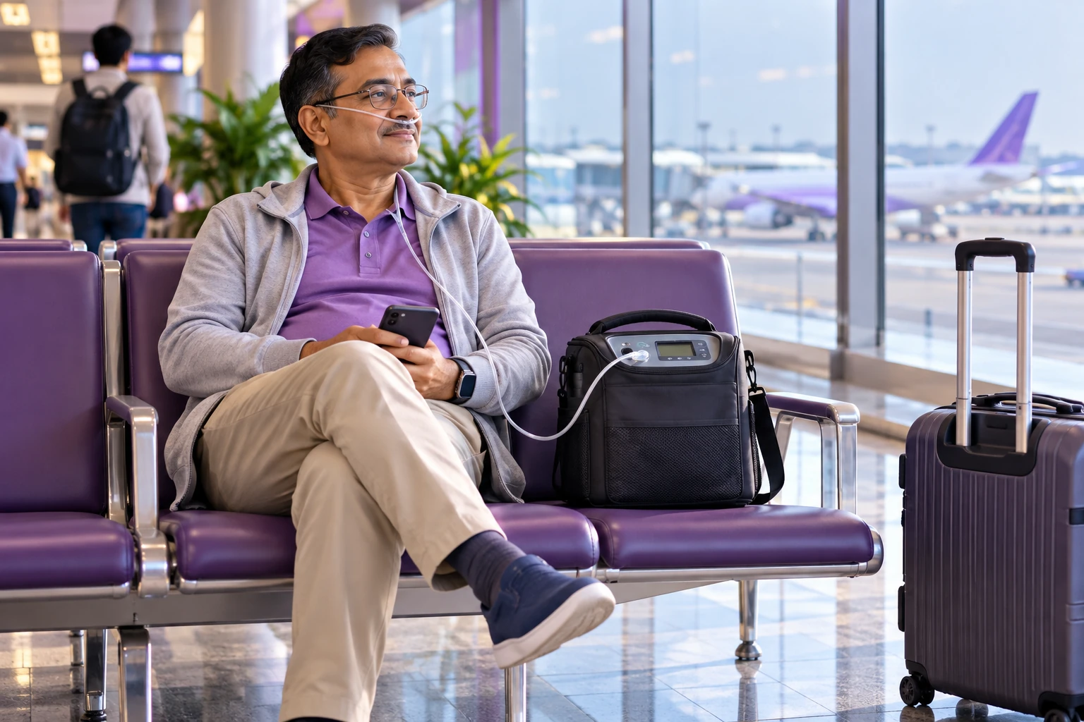 Portable oxygen concentrator for travel and road journeys