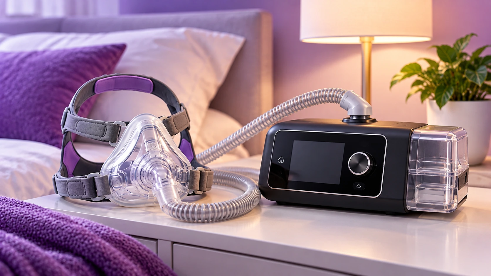 BiPAP machine and breathing mask for home respiratory therapy